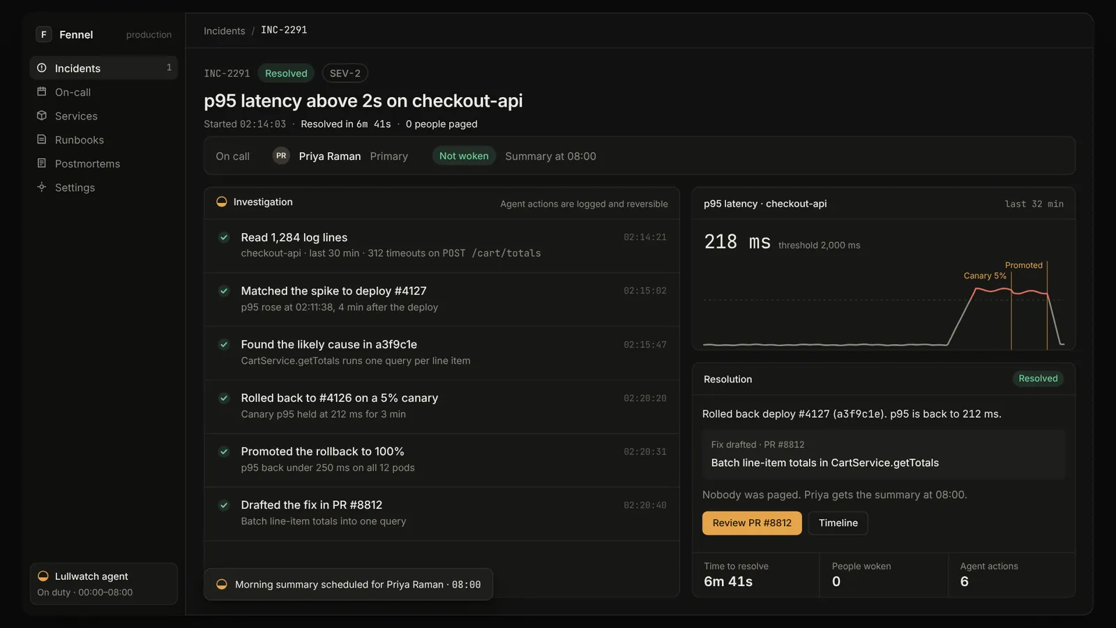 Lullwatch demo film, 16:9 cut: an incident resolved in the product, interface built in code