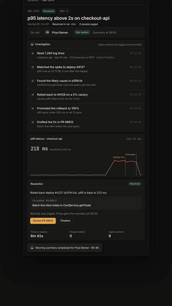 Lullwatch demo film, 9:16 cut: an incident resolved in the product, interface built in code